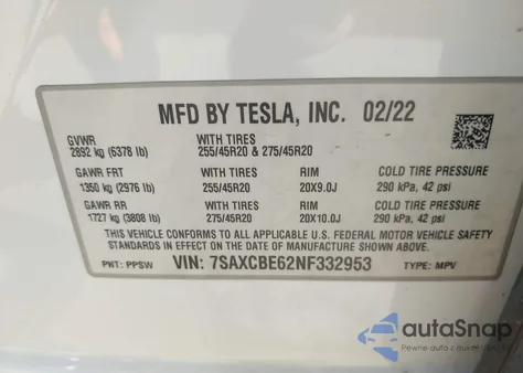 2022 Tesla Model X Plaid Tri Motor All-Wheel Drive from USA, damaged, VIN 7SAXCBE62NF332953